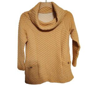 Soft Surroundings Medium Yellow Cream Quilted Cowl Neck Tunic Top 3/4 Sleeve